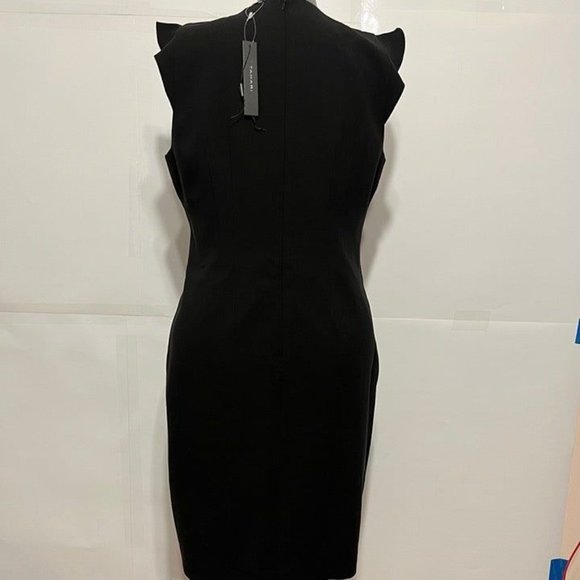 Tahari ASL NWT Sz 16 Chassity Ruffled Sleeve Crepe Black  Lined Dress - Picture 6 of 6
